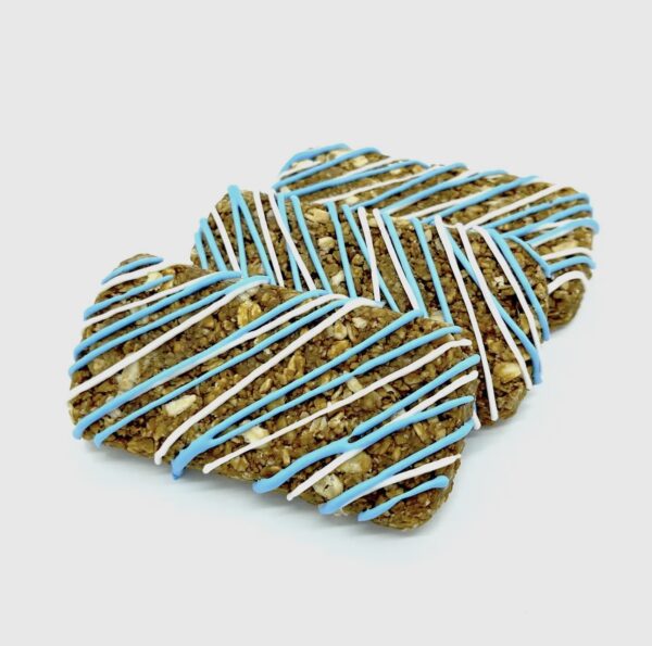 a group of cookies with blue and white stripes